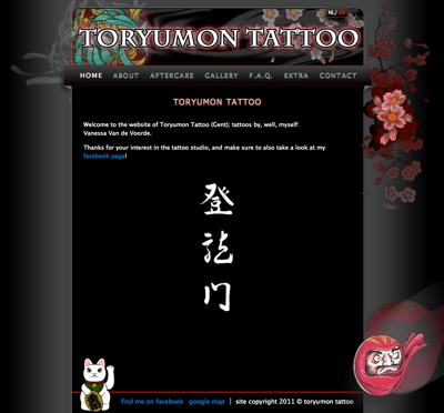 Website for Belgian based tattoo firm - Toryumon. The site was put online 2010.